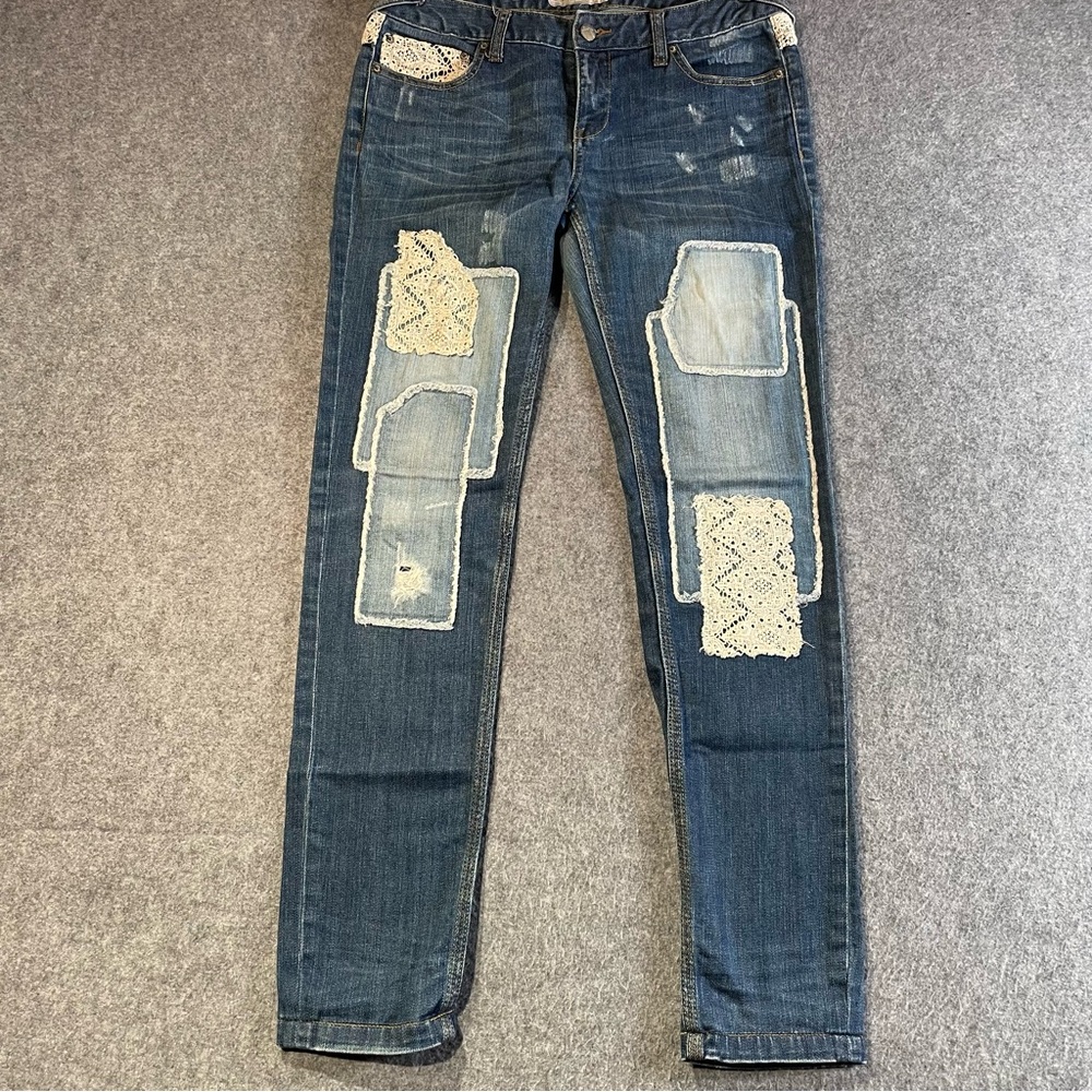 Free People Patchwork Jeans Women’s Size 27 **Broken Zipper** Medium Wash Skinny